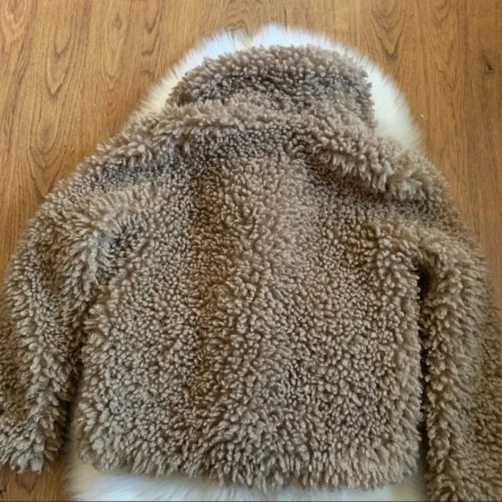 Zara Brown Teddy Bear Lined Cozy Coat Jacket Small collared